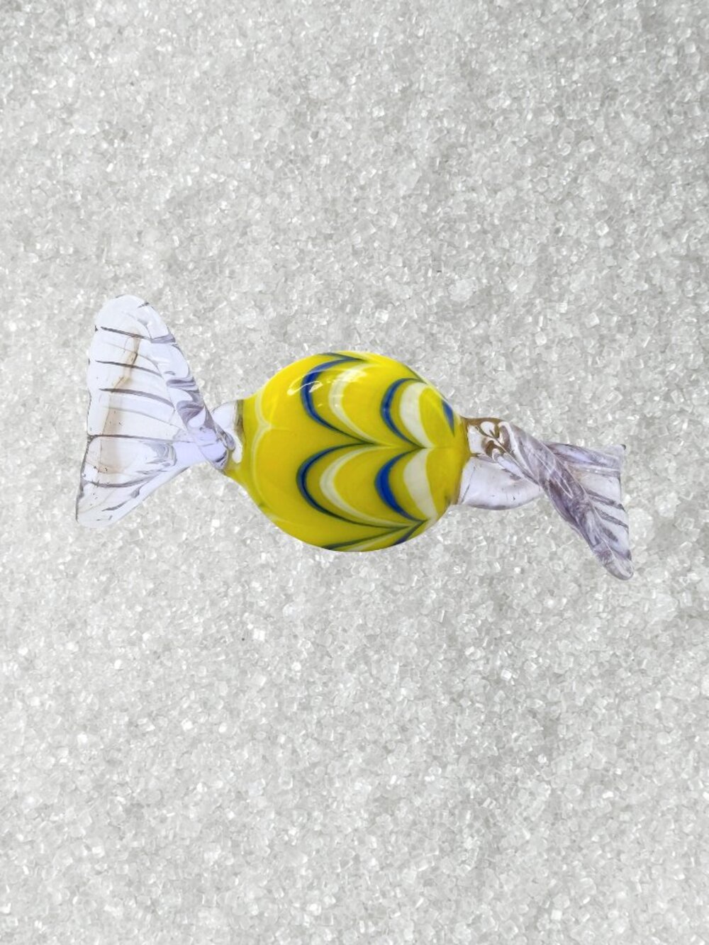 Murano-style Yellow Art Glass Candy Piece
